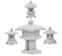 DIYEAH 4pcs Japanese Mini Pagoda Statue Set, Small Stone Lantern Garden Decorations, Zen Garden Micro Landscape Ornaments for Outdoor Patio and Bonsai Adornments