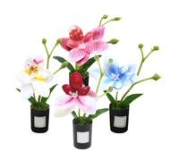 DIYEAH 4Pcs Mini Artificial Butterfly Orchid Plants Faux Flowers Set in Pots for Home Office Desk Decoration Small Realistic Faux Orchids
