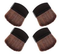 DIYEAH 4pcs Mini Makeup Brush Set - Half-round Flat Powder and Blush Brushes with Brown Bristles and Black Handles - Facial Makeup Precision Tools for Pressed Powder, Highlighter,