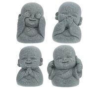 DIYEAH 4pcs Mini Zen Monk Figurines Set for Home Decor, Small Stone Gray Buddha Statues Tabletop Sculpture Ornaments for Indoor Garden and Desk Display