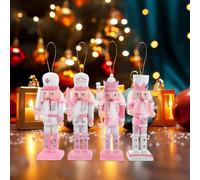 DIYEAH 4pcs Pink 13cm Nutcracker Table Decorations Rhinestones, Wooden Festival Nutcrackers Ornaments for Christmas Party Desktop Décor
