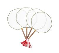 DIYEAH 4pcs Round Paddle Fans with Long Handles Double Sided Blank Canvas for DIY Painting Crafts Handmade Chinese Style Fans for Art Projects Party Decorations and Group Activities