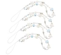 DIYEAH 4pcs Summer Beach Style Beaded Phone Charm Strap with Faux Pearl Star and Shell Portable Wrist Lanyard for Smartphones and Camera Stylish Mobile Phone Accessories