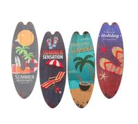 DIYEAH 4pcs Surfboard Beach Sign Wall Hanging, Surf Board Decor for Wall, Wooden, Indoor and Outdoor Coastal-inspired Beach House Decor
