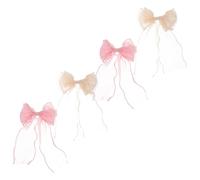 DIYEAH 4pcs Tulle Bow Hair Clip Long Trailing Ribbon, Mesh and Metal Material, Suitable for Updos and Ponytails, Versatile Fashion Accessory for Everyday Wear and Prom, Beige and Pink
