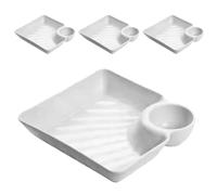 DIYEAH 4pcs White Serving Platter with Vinegar Dish Set, Modern Elegant Pp Snack Tray for Garden Parties and Home Use, for Desserts and Veggie Platters
