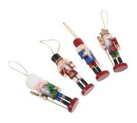 DIYEAH 4pcs Wooden Christmas Nutcracker Soldiers Hand-painted Figurines Holiday Centerpiece Decorations for Tree Hanging and Festive Mantelpiece Display
