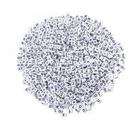 DIYEAH 500 Pieces Acrylic Cube Letter Beads 6mm White Background Black Letters for Jewelry Making and DIY Bracelets Educational Arts and Craft Use for Key Chains
