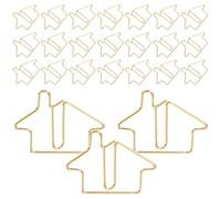DIYEAH 50pcs Gold Metal Paper Clips House Shape Multi-use Clips for Office Document Fixing Small Decorative Paperclip Ornaments with Dispenser for School and Home
