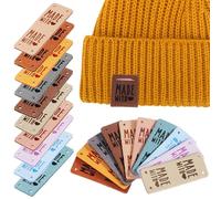 DIYEAH 50pcs PU Leather Sewing Labels Handmade Tags for Clothing Hats Knitting Crochet with Multi-Color Options Easy to Attach for DIY Crafts for Seamstresses and Crafters