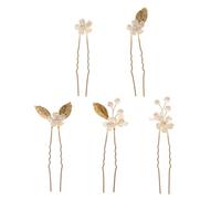 DIYEAH 5pcs Gold Four-leaf Clover Flower Hairpins Set Bridal Wedding Hair Forks Five-petal Design Handmade Hair Accessories for Bride