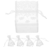 DIYEAH 5pcs Love Rose Lace Bouquet Pocket Sheer Mesh Drawstring Small Bags for Wedding Party Jewelry Favor Storage