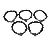 DIYEAH 5pcs Men’s Warrior Bracelet with Matte Black Frosted Stone Beads and Helmet Detail, Comfortable Elastic Fit for Daily Commute and Work, Stylish Bold Statement Jewelry