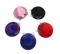DIYEAH 5pcs Mini Formal Hats for Dolls and Pets Lightweight Breathable Polyester Mesh Dollhouse Miniature Caps with Flower and Net for DIY Decoration and Ornament
