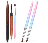 DIYEAH 5pcs Nail Art Brush Set round Flat Angled Heads Natural Wood Handles Nail Liner and Clean up Brushes for DIY Manicure Random Color