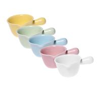 DIYEAH 5pcs Small Ceramic Milk Pitcher with Handle Each Porcelain Sauce Cups for Gravy Latte and Syrup Serving Heat-Resistant Base for Coffee Bar and Table Use