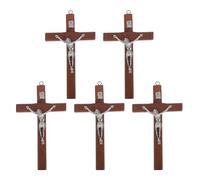 DIYEAH 5Pcs Small Wooden Jesus Crucifix Pendants Deep Brown Religious Cross Charms for Catholic Jewelry Making DIY Faith-Based Accessories