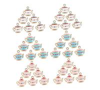 DIYEAH 60pcs Enamel Teapot Charms Coffee Pot Pendant Alloy Diy Jewelry Accessories for Necklace Earring Bracelet Craft Making, Pink White Blue Mix, Suitable for Diy Jewelry Enthusiasts