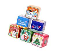 DIYEAH 6pcs Christmas Tinplate Candy Box Set Square Biscuit Can Storage Jars for Holiday Sweets Packaging Random Style
