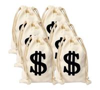 DIYEAH 6pcs Cotton Money Bag Drawstring Pouches 17x24cm Party Decorative Storage Sacks for Pirate Cowboy Bank Robber Cosplay Supplies and Wrapping