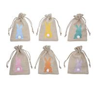 DIYEAH 6pcs Easter Bunny Burlap Drawstring Bags Small Linen Treat Pouches for Candy Jewelry Party Favors Reusable Bags with Mixed Colors 10x15cm