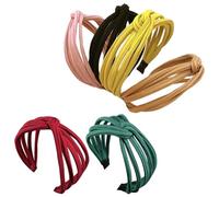 DIYEAH 6pcs Knotted Fabric Covered Headbands Set for Women, Wide Cross Knot Hairbands in Yellow, Black, Khaki, Dark Green, Wine Red, and Pink, Soft Cotton Blend Hair Accessories