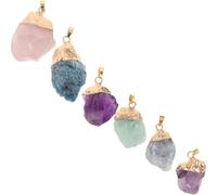 DIYEAH 6pcs Natural Stone Pendants Irregular Quartz Charms for Jewelry Making with Hanging Loop Amethyst Blue Phosphorite Pink Quartz Green Fluorite Healing Crystal Charms
