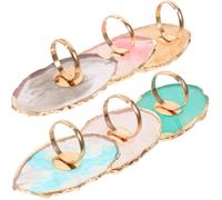 DIYEAH 6pcs Resin Nail Art Mixing Palettes Ring Set with Agate Gold Edge Manicure Finger Ring Plates for Nail Polish Mixing in White Pink Grey Blue Green Beige