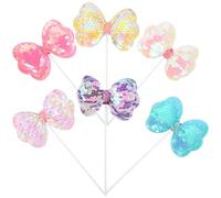 DIYEAH 6Pcs Sequin Bowknot Cake Picks Double-Layer Glitter Cupcake Toppers for Hawaii Party Birthday Dessert Decorations