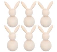 DIYEAH 6pcs Unfinished Wooden Rabbit Doll Figure - Unpainted Peg Dolls DIY Blank Wood Bunny Puppet for Children's DIY Crafts, Painting, Games, Home Decorations