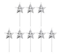 DIYEAH 8 Pcs Silver Star Shape Birthday Candles 3D Five-Pointed Cake Decoration Insert Made of Paraffin and Abs for Outdoor Party Cake Decoration Burning Without Bright Smoke