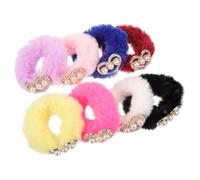 DIYEAH 8pcs Fluffy Faux Rabbit Hair Scrunchies with Rhinestone Ponytail Holders Soft Plush Hair Ties for Women Bands for Daily Styling