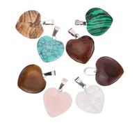 DIYEAH 8pcs Heart Shaped Natural Stone Pendants Charms for DIY Necklace Jewelry Making Unique Love Beads with Agate Crystal Malachite Red Agate Tiger Quartz Multi Gemstone Charms for