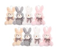 DIYEAH 8pcs Soft Plush Bunny Keychain Set with Bow Tie Sitting Rabbit Pendant, Cartoon Bag Pendant, Decorative Backpack Charm in Pink, White, Grey, and Brown