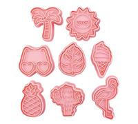 DIYEAH 8pcs Summer Beach Cookie Cutters Set Plastic Baking Molds with Flamingo and Palm Leaf Shapes Decorative Biscuit Molds for Home Baking