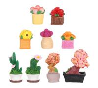 DIYEAH 9pcs Miniature Resin Succulent Planters Realistic Faux Potted Cactus Bonsai Figures for Dollhouse Decor DIY Tiny Plant Ornaments for Fairy Garden Desk and Shelf Accessories