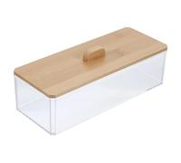 DIYEAH Acrylic Tissue Holder with Bamboo Lid, Multi-Function Napkin Box for Bathroom and Dining Table Storage, Flat Guest Napkin Dispenser for Home and Restaurant