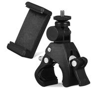 DIYEAH Adjustable 180° Rotating Mic Stand with Black Cellphone Holder Clamp and Single Bike Clip, Microphone Stand Phone Holder for Recording and Streaming