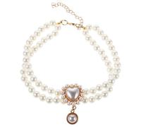 DIYEAH Adjustable Double Layer Pearl PET Necklace with Heart Pendant | Faux Pearl Accents, White Finish, Princess Style, for Puppies and Small Dogs at Weddings and Holidays