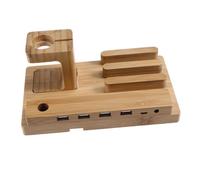 DIYEAH Bamboo Charging Station Stand for Phone Saving Desk Holder Non Slip Cradle with Cable Management for Home Office Use