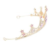 DIYEAH Baroque Queen Crown Headpiece with Pink Rhinestones, Gold Base Bridal Tiara for Weddings, Theme Parties, and Homecoming - Women’s Baroque Hair Accessories and Stage Headband