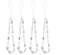 DIYEAH Beaded Phone Bracelet Strap: 4pcs Beaded Wrist Strap Pearl And Star Phone Charm Shell Wrist Lanyard For Smartphone Camera Backpack Summer Beach Style Accessories Handmade Bracelet