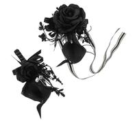 DIYEAH Black Gothic Set Boutonniere Corsage for Wedding Bride and Groom