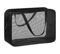 DIYEAH Black Mesh Makeup Bag with Dual Handles and Quick Access, Oxford Fabric Toiletry Bag for Travel and Gym Visits, Lightweight Skincare Organizer Pouch