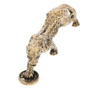 DIYEAH Brass Leopard Figurine Small Retro Animal Sculpture Indoor Desktop Decor Unique Golden Brass Leopard Ornament for Home Office