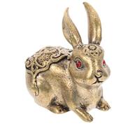 DIYEAH Brass Rabbit Statue Desktop Decoration Creative Golden Bunny Figurine for Home Office Zodiac Rabbit Ornament for Chinese Year Lucky Animal Figurine for Dining and Cafe Decor