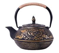 DIYEAH Cast Iron Teapot 900Ml Peony Pattern Vintage Chinese Tea Kettle for Home Use with No Coating Sturdy Iron Material Suitable for Stove Top Brewing