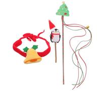 DIYEAH Cat Christmas Set Interactive Cat Teaser Stick Christmas Toys for Indoor Bell Collar and Cute Knitted Design