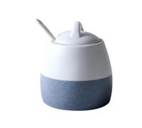 DIYEAH Ceramic White and Blue with Spoon and Lid Seasoning Jar Japanese Style Dressing Pot for Home and Store for Sugar, Pepper, and Chili Storage