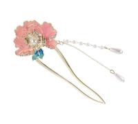 DIYEAH Chinese Handmade U-shaped Peony Enamel Hairpin Vintage Chinese-style Hair Fork for Women Wedding Hair Accessories Traditional U Shape for Special Occasions